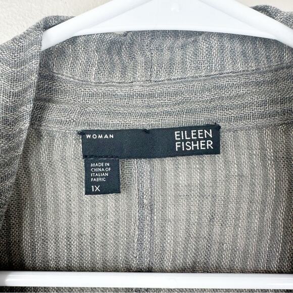 Eileen Fisher Cardigan Womens 1X Gray 100% Linen open Front Lagenlook Minimalist - Picture 5 of 9